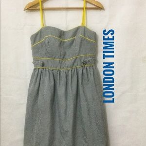 London Times Sun Dress Black Stripes Yellow Size 8